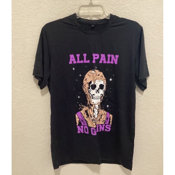 All Pain No Gains Graphic T-Shirt Black Unisex Size M Crew Neck Short Sleeve - Picture 1 of 4